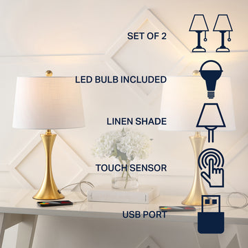 Bennett 22.75" Modern Glam Iron Hourglass LED Table Lamp with USB Charging Port - JONATHAN Y